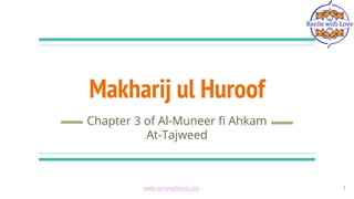 Makharij ul Huroof
Chapter 3 of Al-Muneer fi Ahkam
At-Tajweed
www.recitewithlove.com 1
 
