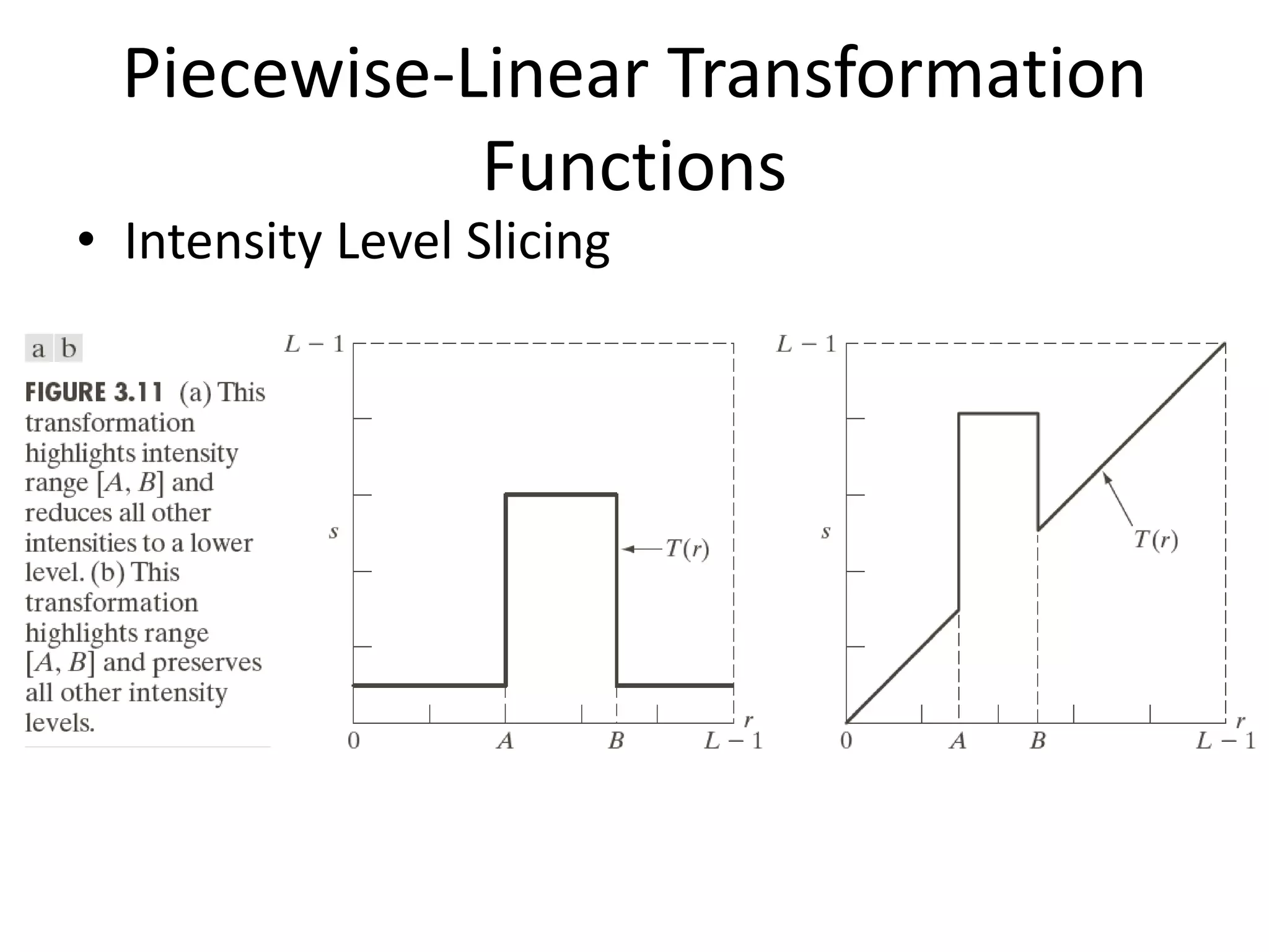 Piecewise-Linear Transformation
Functions
• Intensity Level Slicing
 