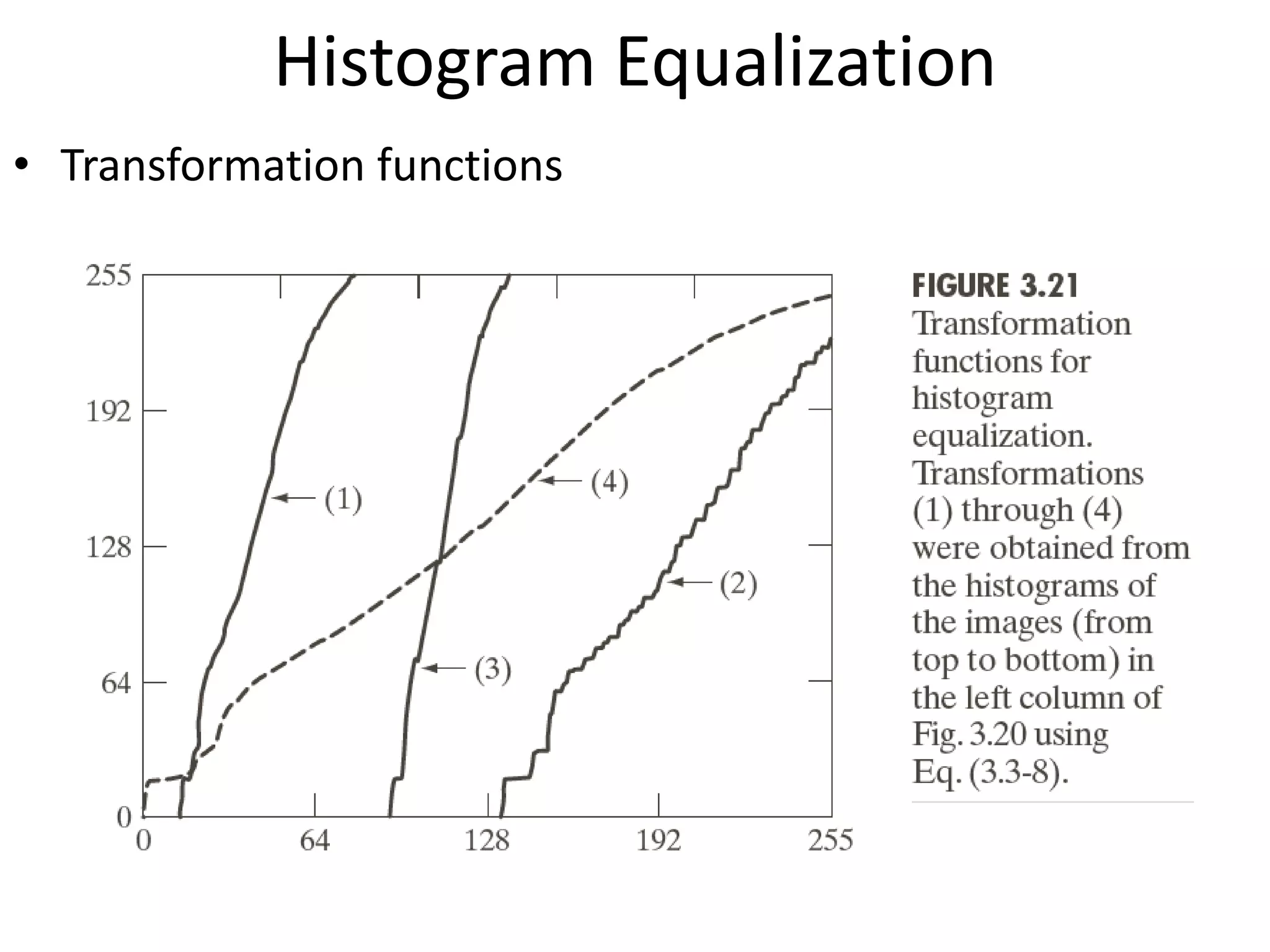 Histogram Equalization
• Transformation functions
 