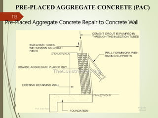 PRE-PLACED AGGREGATE CONCRETE (PAC)
Pre-Placed Aggregate Concrete Repair to Concrete Wall
BITS Edu
Campus
Prof. Ankit Patel
113
 