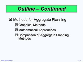 Outline – Continued Methods for Aggregate Planning Graphical Methods Mathematical Approaches Comparison of Aggregate Planning Methods 
