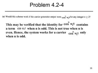 Problem 4.2-4

This may be verified that the identity for
contains
a term
when n is odd. This is not true when n is
even. Hence, the system works for a carrier
only
when n is odd.

35

 