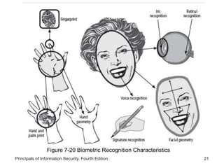 Principals of Information Security, Fourth Edition 21
Figure 7-20 Biometric Recognition Characteristics
 