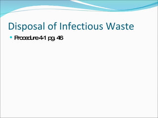 Disposal of Infectious Waste Procedure 4-1 pg. 46 