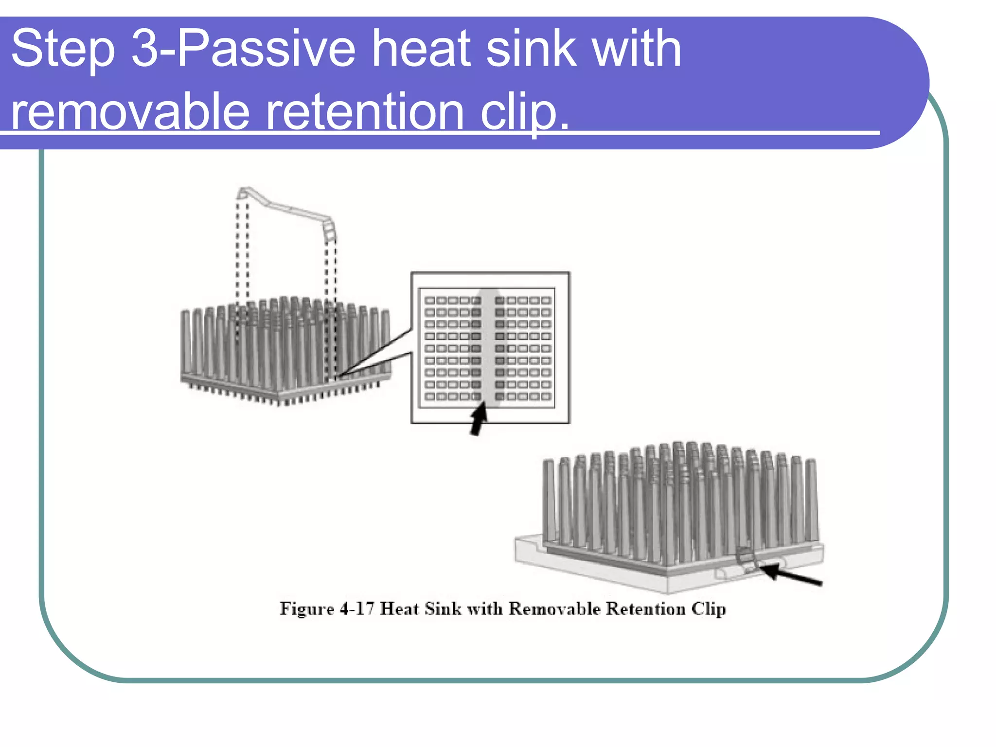 Step 3-Passive heat sink with removable retention clip. 