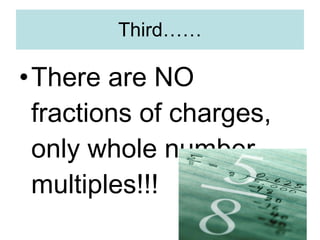 Third…… There are NO fractions of charges, only whole number multiples!!! 