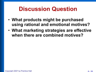 Discussion Question What products might be purchased using rational and emotional motives? What marketing strategies are effective when there are combined motives? 