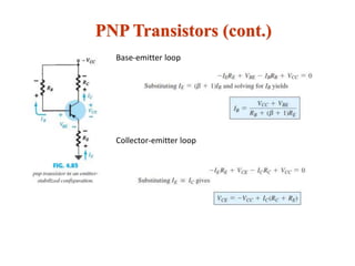 PNP Transistors (cont.)
Base-emitter loop
Collector-emitter loop
 