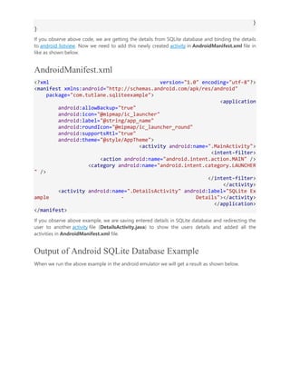Android Application Components with Implementation & Examples | DOCX