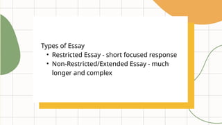 Restricted Response Essay Science Example Assessment in learning chapter 5........ | PPTX
