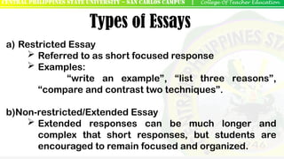 Restricted Response Essay Science Example Chapter-5-Development-of-Varied-Assessment-Tools.pptx
