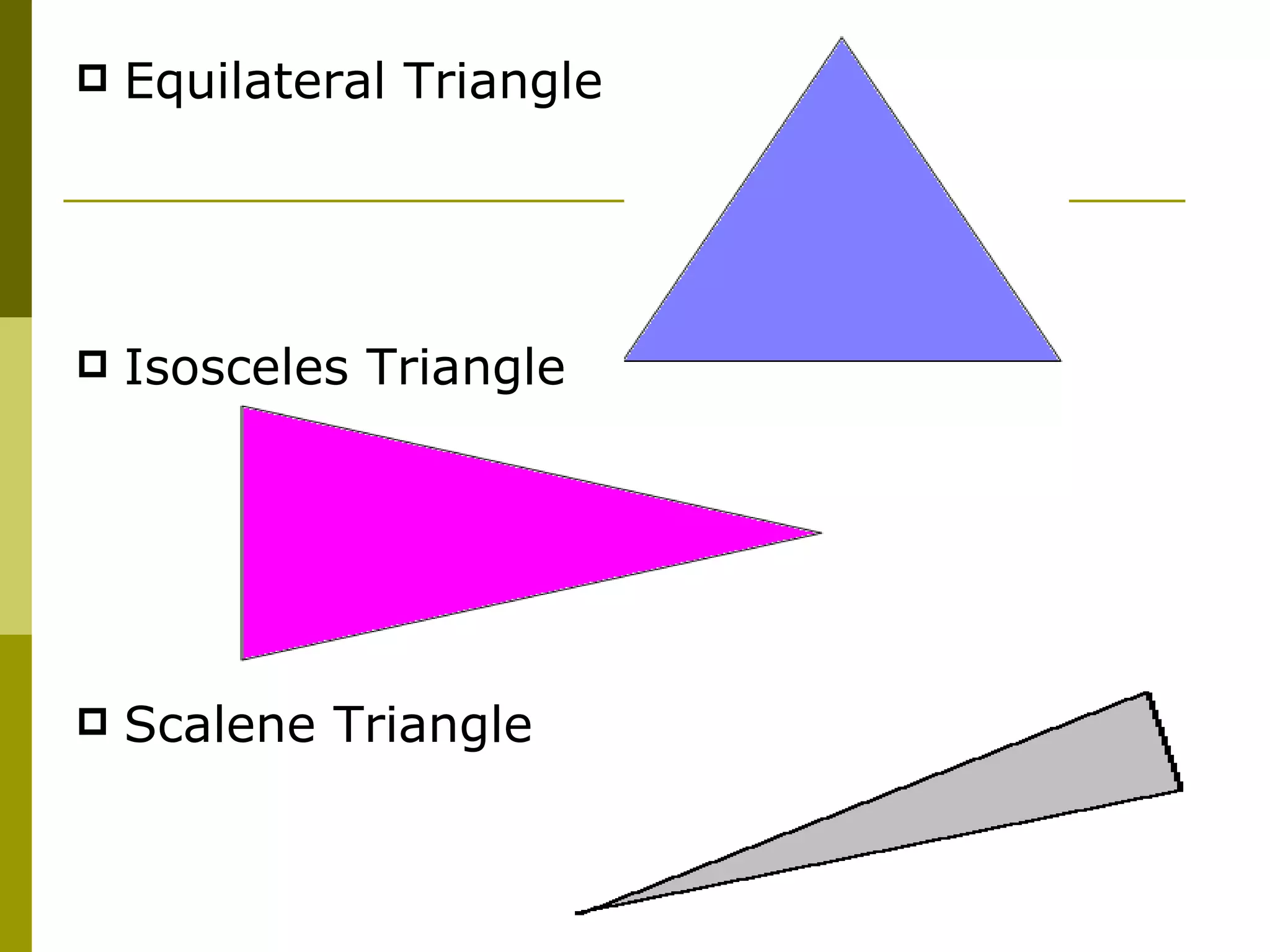 Equilateral Triangle  Isosceles Triangle Scalene Triangle 