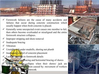 Form Work Installation Problem Chapter 5 formwork | PPTX
