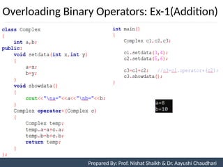 Overloading Binary Operators: Ex-1(Addition)
Prepared By: Nishat Shaikh
Unit 7: Operator Overloading Prepared By: Prof. Nishat Shaikh & Dr. Aayushi Chaudhari
 
