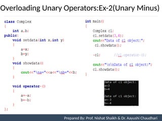 Overloading Unary Operators:Ex-2(Unary Minus)
Prepared By: Nishat Shaikh
Unit 7: Operator Overloading Prepared By: Prof. Nishat Shaikh & Dr. Aayushi Chaudhari
 