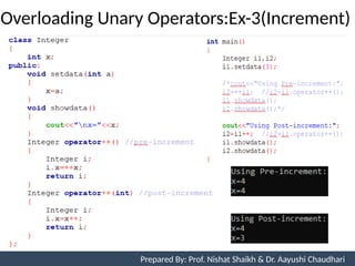 Overloading Unary Operators:Ex-3(Increment)
Prepared By: Nishat Shaikh
Unit 7: Operator Overloading Prepared By: Prof. Nishat Shaikh & Dr. Aayushi Chaudhari
 