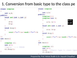 1. Conversion from basic type to the class pe
Prepared By: Nishat Shaikh
Unit 7: Operator Overloading Prepared By: Prof. Nishat Shaikh & Dr. Aayushi Chaudhari
 