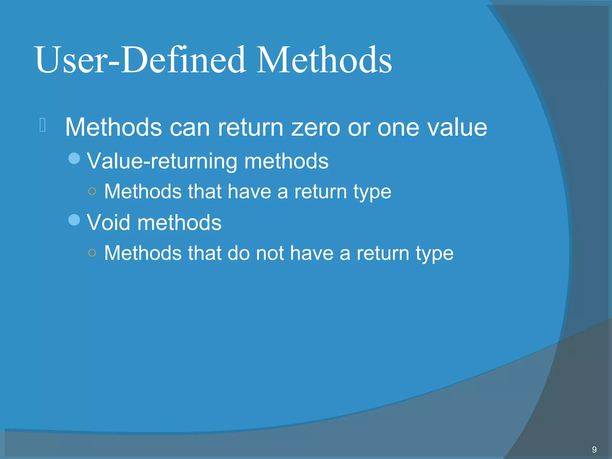 Class & Object - User Defined Method | PPT | Programming Languages ...