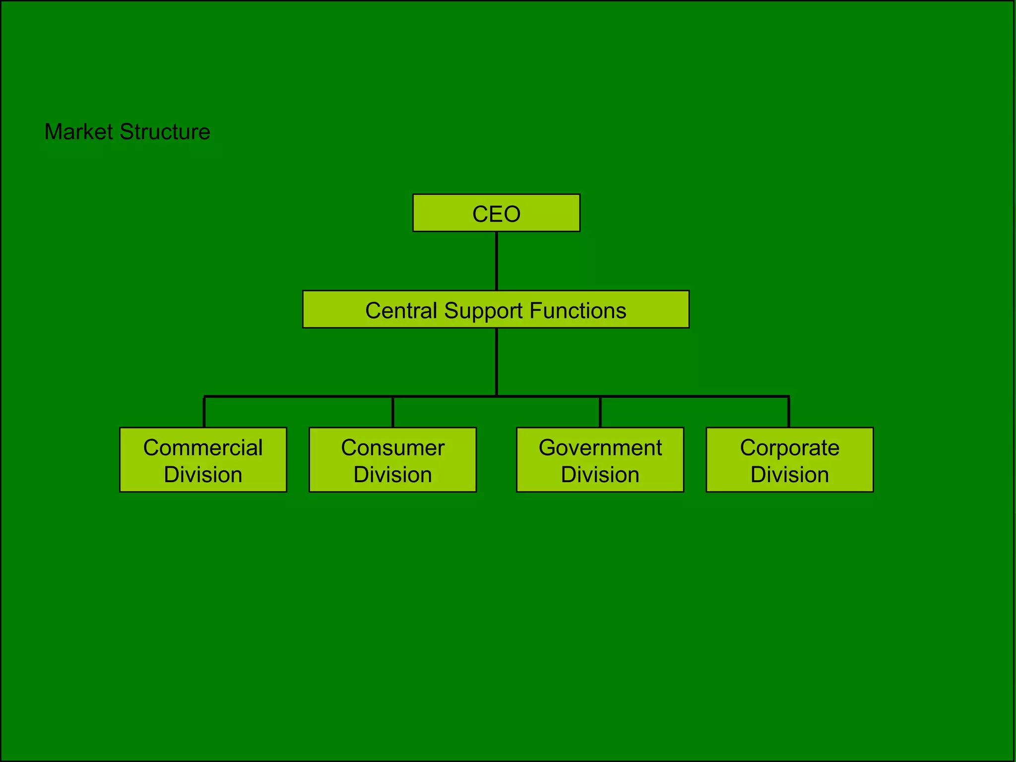 Market Structure Commercial Division Consumer Division Government Division Corporate Division CEO Central Support Functions 
