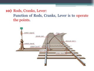 10) Rods, Cranks, Lever:
Function of Rods, Cranks, Lever is to operate
the points.
 
