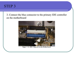 3. Connect the blue connector to the primary IDE controller on the motherboard STEP 3 