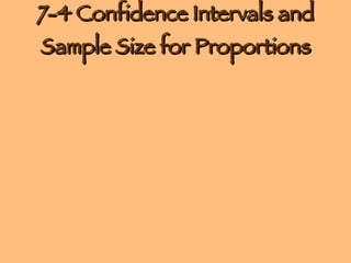 Chapter 7 – Confidence Intervals And Sample Size | PPT
