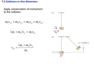 7.3  Collisions in One Dimension Apply conservation of momentum  to the collision: 