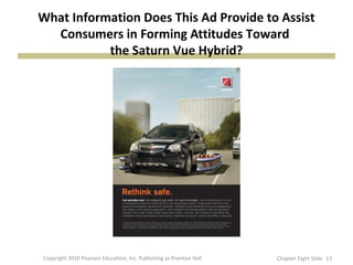 What Information Does This Ad Provide to Assist
Consumers in Forming Attitudes Toward
the Saturn Vue Hybrid?
13Copyright 2010 Pearson Education, Inc. Publishing as Prentice Hall Chapter Eight Slide
 