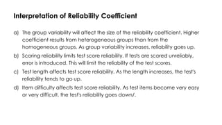 Homogeneity Reliability CHAPTER 8, report in Assessment of Learning 1 | PPTX