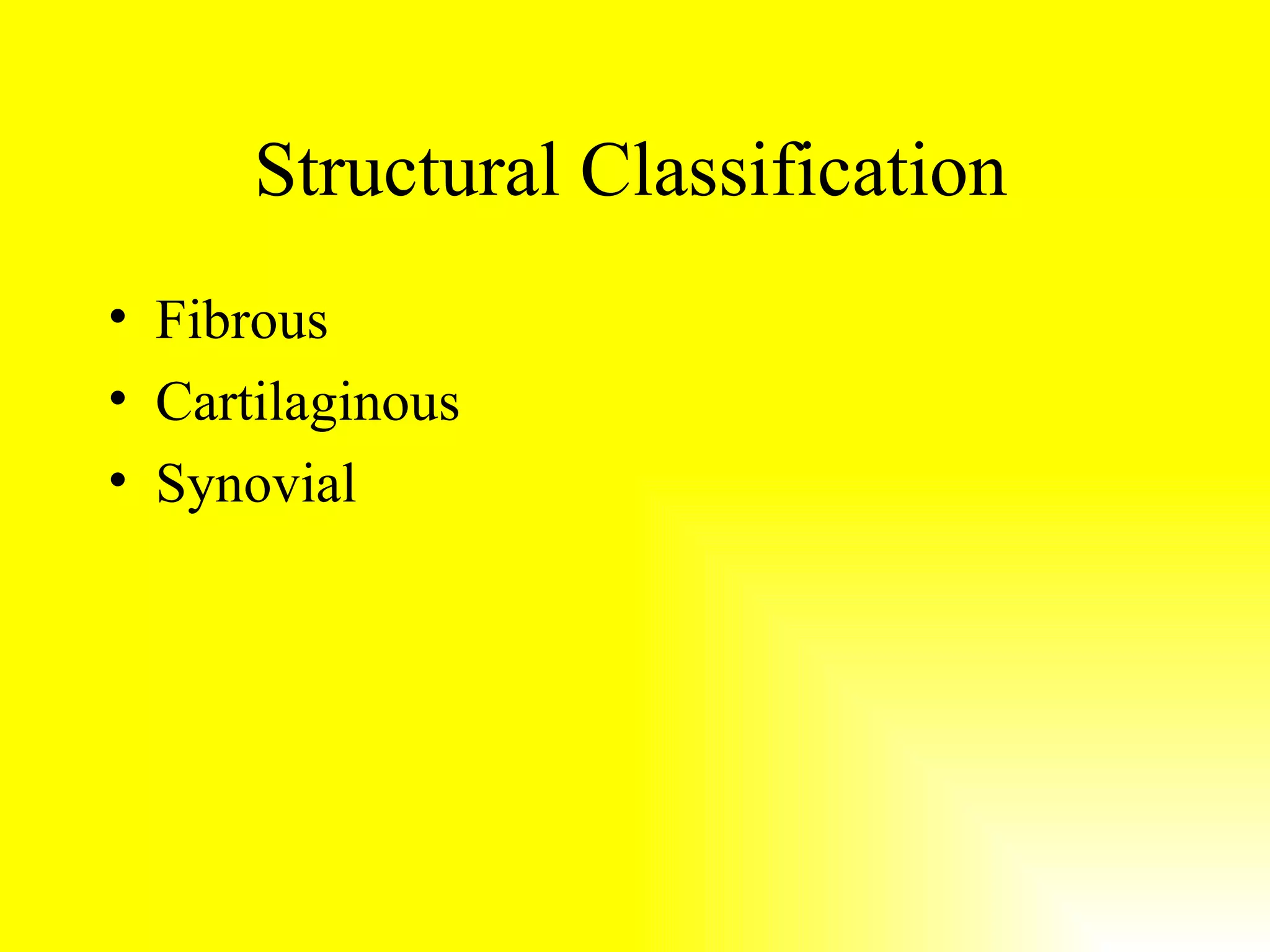 Structural Classification Fibrous Cartilaginous Synovial