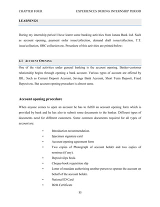 Internship report on General Banking activities of Janat Bank limited | PDF