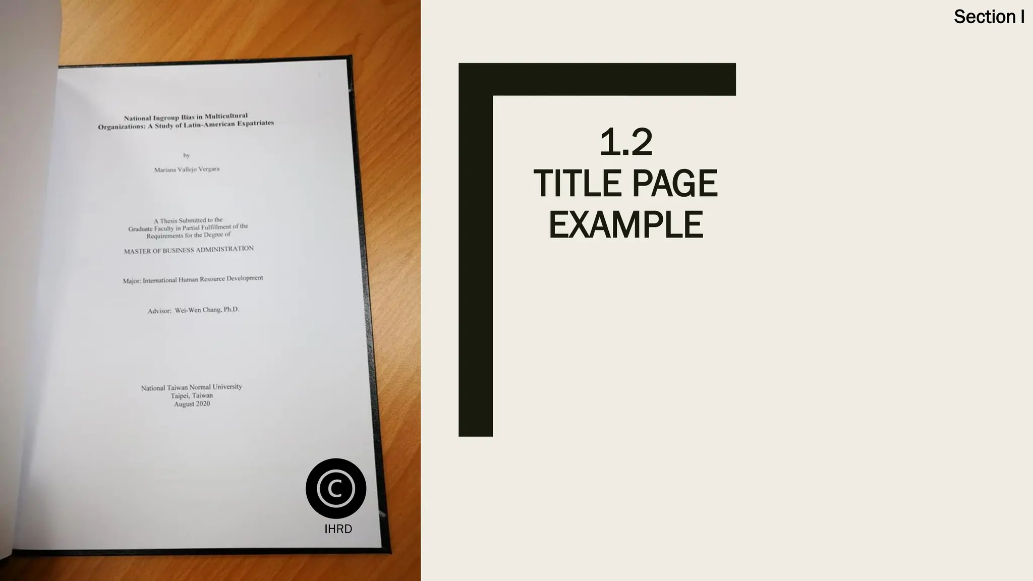 1.2
TITLE PAGE
EXAMPLE
IHRD
Section I
 