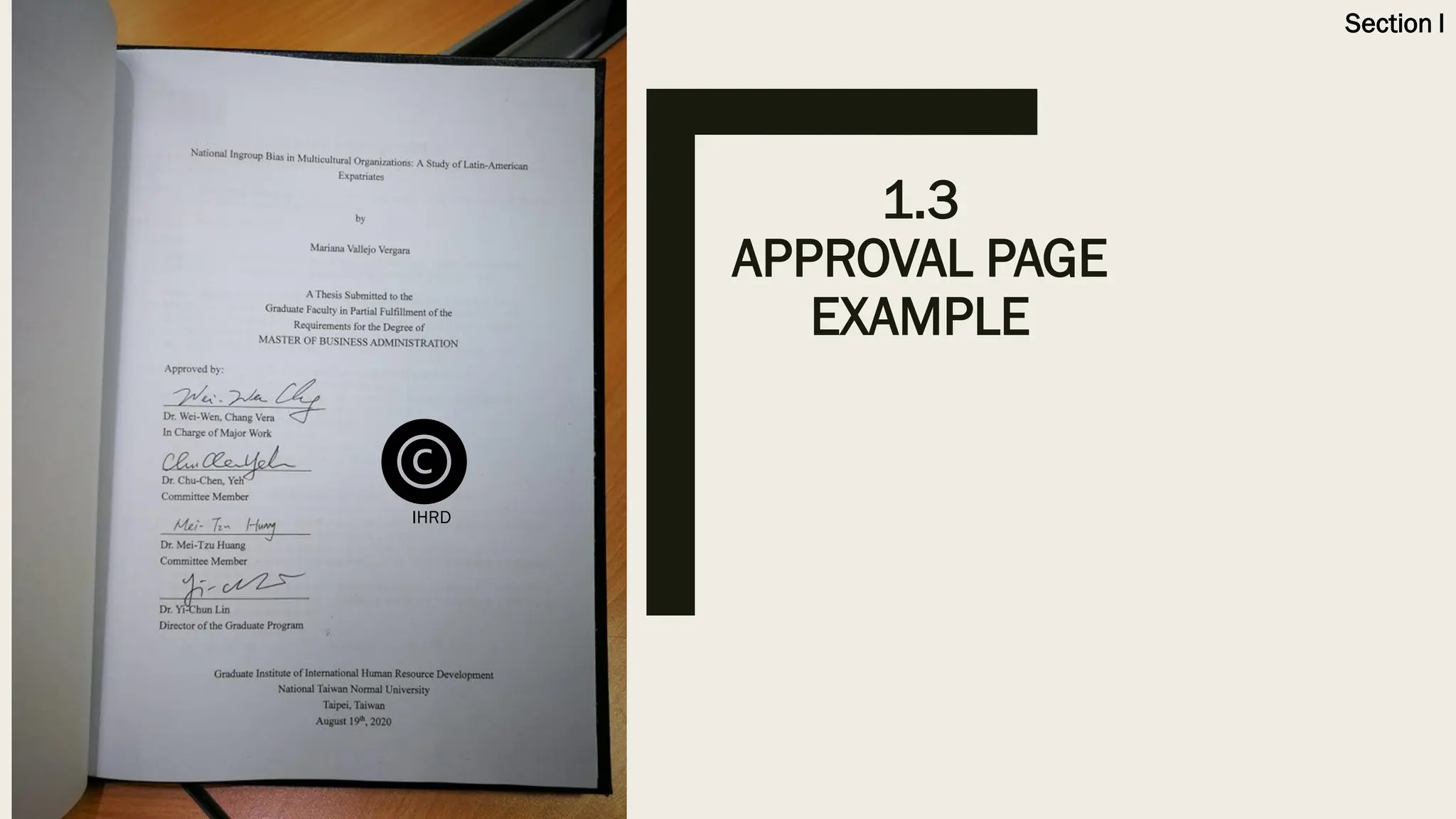 1.3
APPROVAL PAGE
EXAMPLE
Section I
IHRD
 