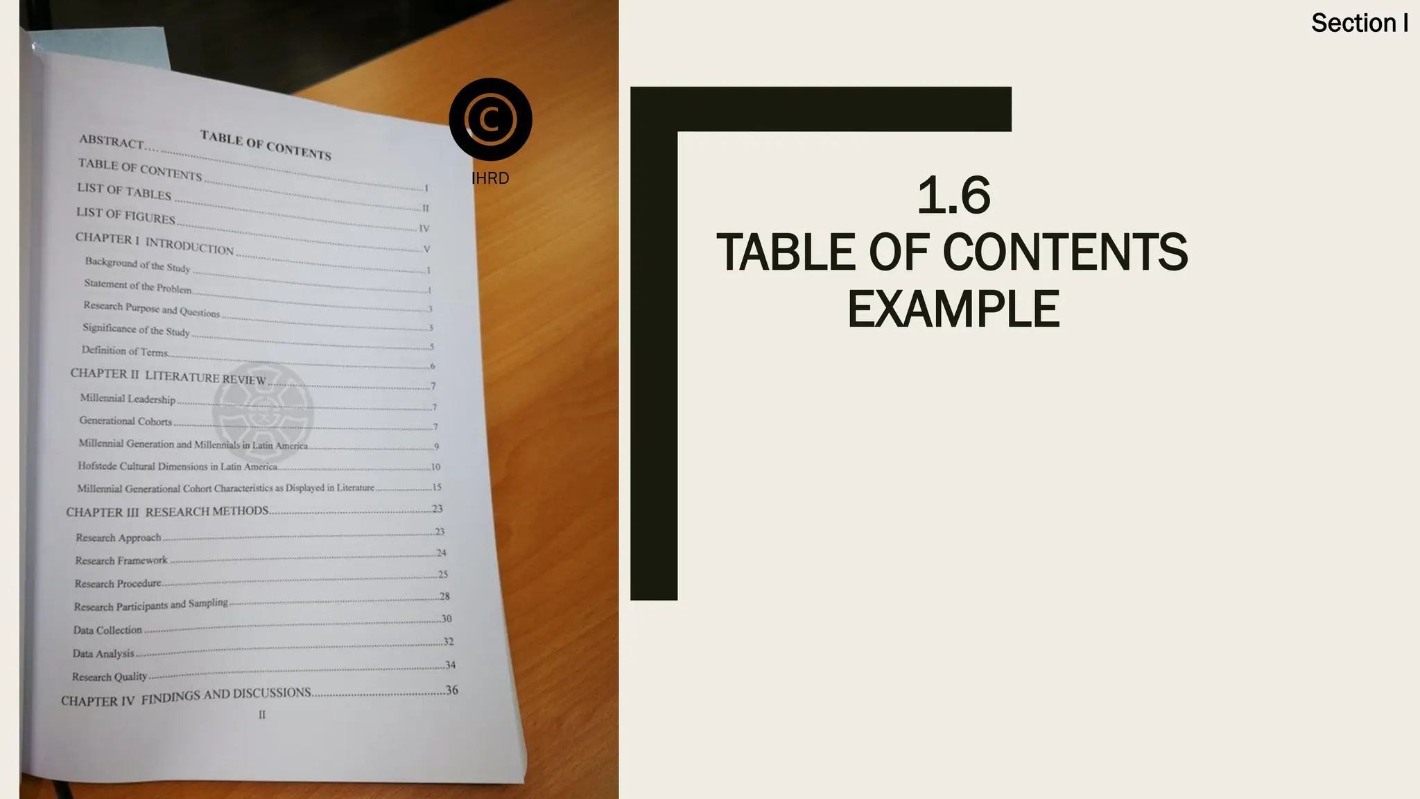 1.6
TABLE OF CONTENTS
EXAMPLE
Section I
IHRD
 