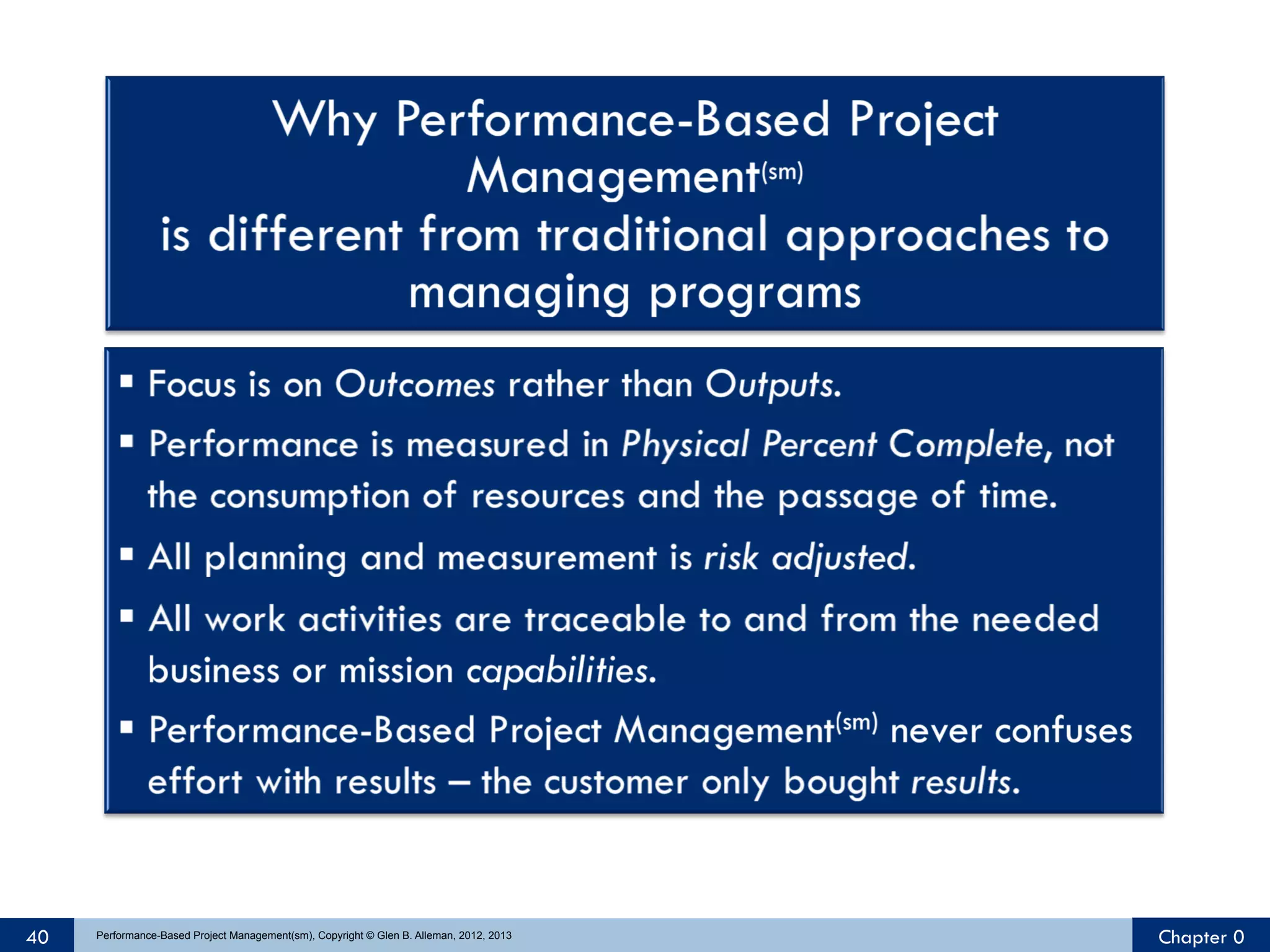 40

Performance-Based Project Management(sm), Copyright © Glen B. Alleman, 2012, 2013

Chapter 0

 