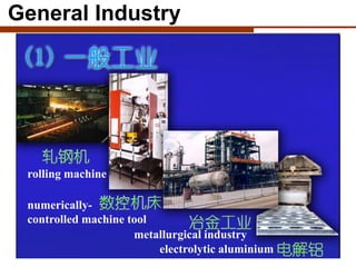 General Industry
rolling machine
numerically-
controlled machine tool
metallurgical industry
electrolytic aluminium
 