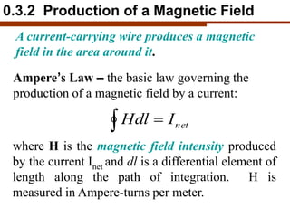 Ampere’s Law – the basic law governing the
production of a magnetic field by a current:
where H is the magnetic field inte...