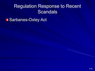 3-43
Regulation Response to Recent
Scandals
Sarbanes-Oxley Act
 