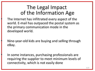 The Legal Impact
            of the Information Age
•   The Internet has infiltrated every aspect of the
    world. E-mail...