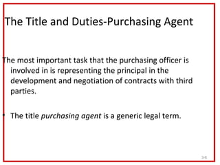 The Title and Duties-Purchasing Agent


The most important task that the purchasing officer is
  involved in is representi...
