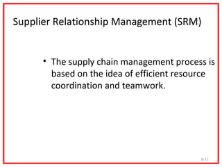 Supplier Relationship Management (SRM)


      • The supply chain management process is
        based on the idea of effic...
