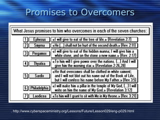 Promises to Overcomers 
. http://www.cyberspaceministry.org/Lessons/Future/Lesson029/eng-p029.html 
 