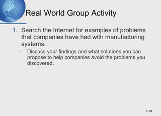 Real World Group Activity <ul><li>Search the Internet for examples of problems that companies have had with manufacturing ...