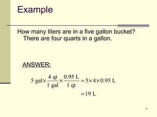 Example How many liters are in a five gallon bucket? There are four quarts in a gallon. ANSWER: 