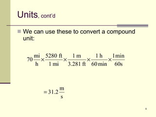 Units , cont’d We can use these to convert a compound unit: 