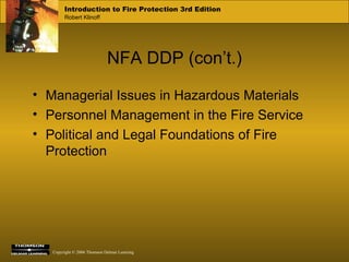 NFA DDP (con’t.) Managerial Issues in Hazardous Materials Personnel Management in the Fire Service Political and Legal Foundations of Fire Protection 