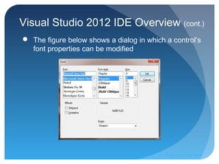 Visual Studio 2012 IDE Overview (cont.)
 The figure below shows a dialog in which a control’s
font properties can be modified
Prepared by:: Pork Naron
 
