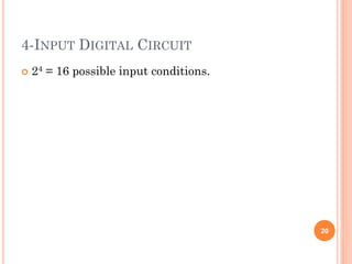 4-INPUT DIGITAL CIRCUIT
 24 = 16 possible input conditions.
20
 