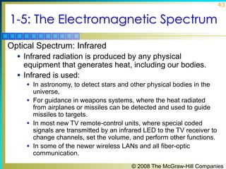 © 2008 The McGraw-Hill Companies
43
1-5: The Electromagnetic Spectrum
Optical Spectrum: Infrared
 Infrared radiation is p...