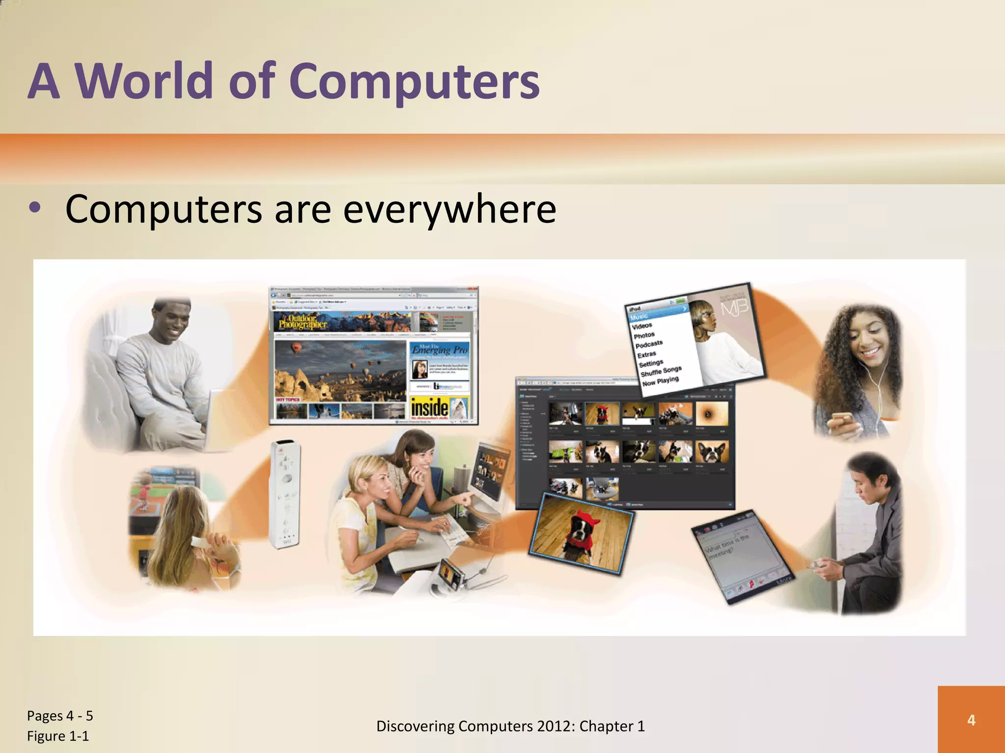 A World of Computers
• Computers are everywhere
Discovering Computers 2012: Chapter 1 4
Pages 4 - 5
Figure 1-1
 